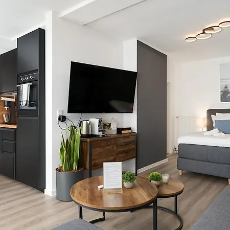 Apartamento Federnest - Luxus-studio - Kingsize Boxspringbett - Home-office Mit Monitor Und Drucker - 11 Min Hbf Duisburg