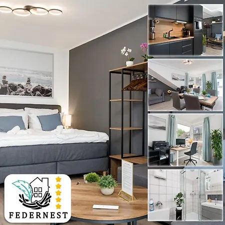 Appartement Federnest Living - Luxus-studio - Kingsize Boxspringbett - Home-office Mit Monitor Und Drucker - 11 Min Hbf *