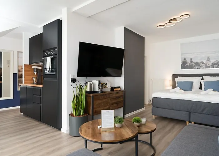 דירה Federnest - Luxus-studio - Kingsize Boxspringbett - Home-office Mit Monitor Und Drucker - 11 Min Hbf דיסבורג